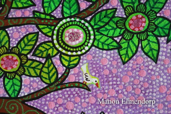 Image 1 of Hand-painted Painting Cat & Birds New 20x20 cm