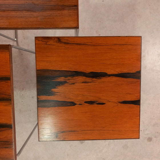 Vintage Dutch Design Brabantia Miniset Met Tuigleer Lectuurbak Nesting Tables – Bijzettafels, Leather, Metal (photo 7 of 9)