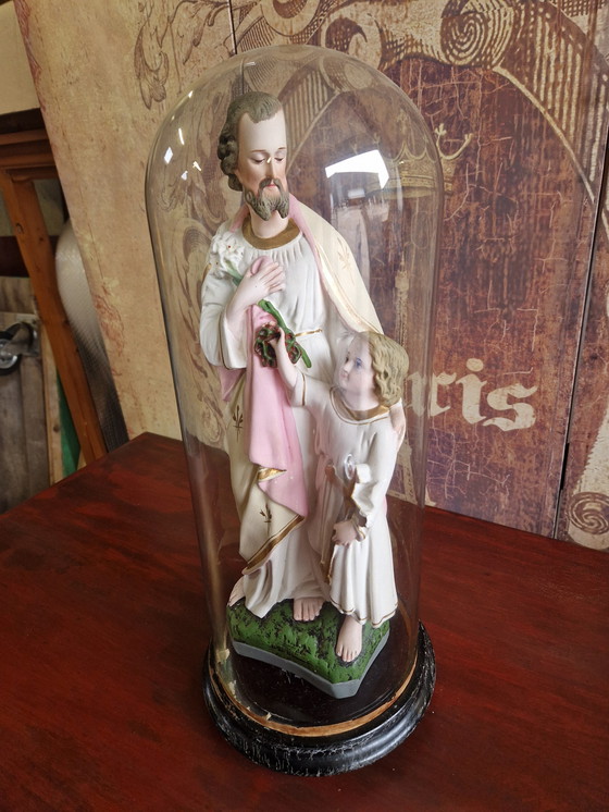 Image 1 of Antique Bell Jar with Religious Figure