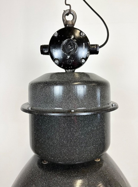 Image 1 of Large Dark Grey Enamel Industrial Factory Lamp from Elektrosvit, 1960s