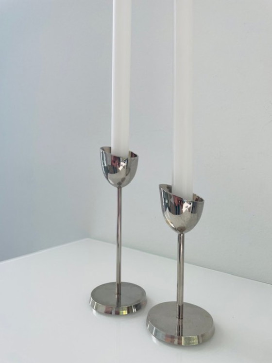 Image 1 of Set di 2 candelieri in acciaio, design moderno