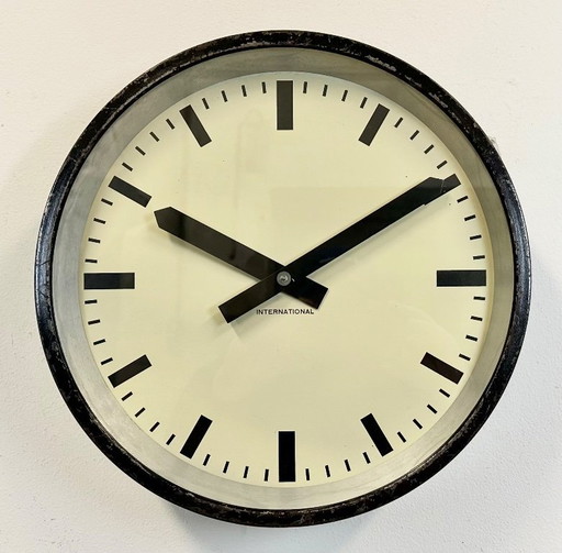 Black Industrial Factory Wall Clock from International, 1950s