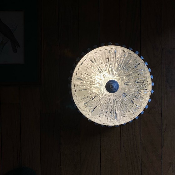 Image 1 of Lampada da soffitto antica con vetro trasparente e metallo bianco