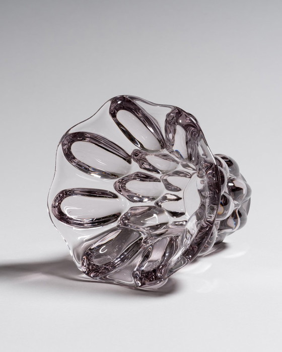 Image 1 of Vintage French 1950s Vannes Crystal Teardrop Vase with Raised Spheres
