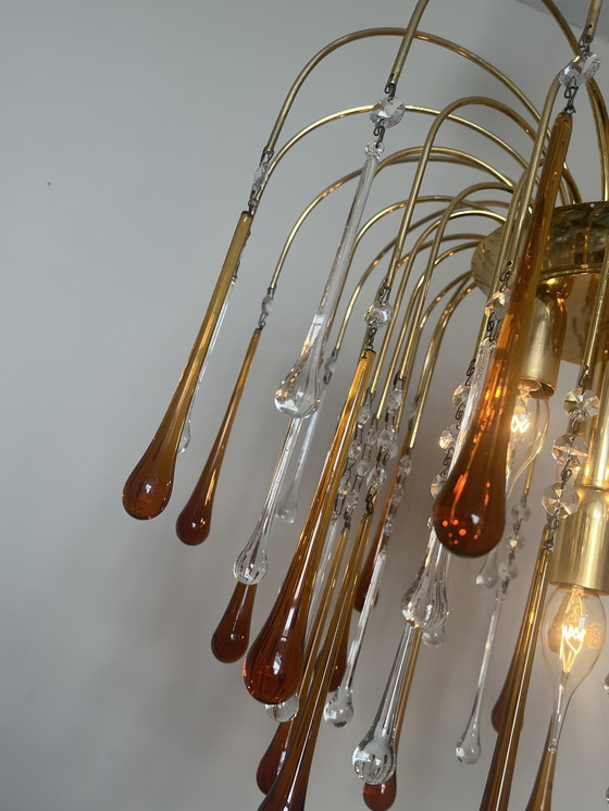 Image 1 of Vintage Teardrop Chandelier Pendant Lamp Brown Pearls