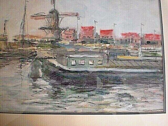 Image 1 of EVERT PIETERS (1856-1932) Harbor View Zeeland Mixed Media With Certificate