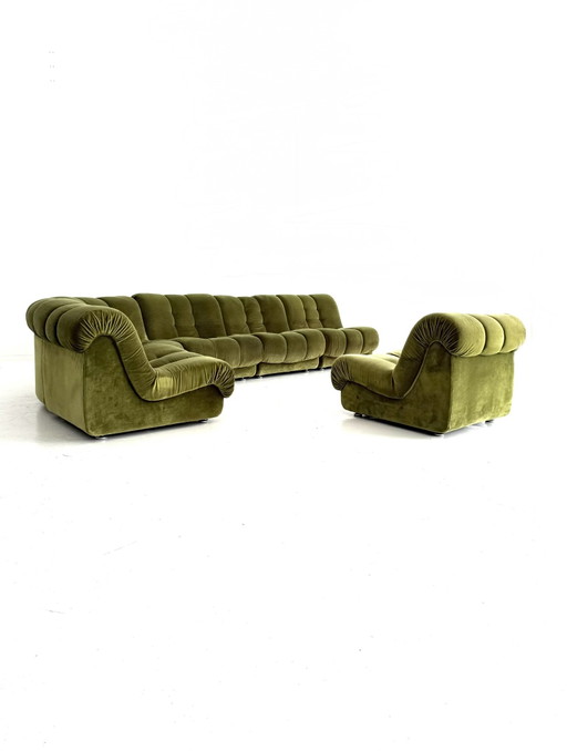 Sofá modular vintage de terciopelo, fabricado en Italia en los años 80. – modulaire banken, Wood, Textile (photo 2 of 15)