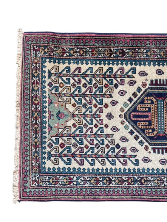 Image 1 of Handgeknoopte Kazak loper wit 73x315cm