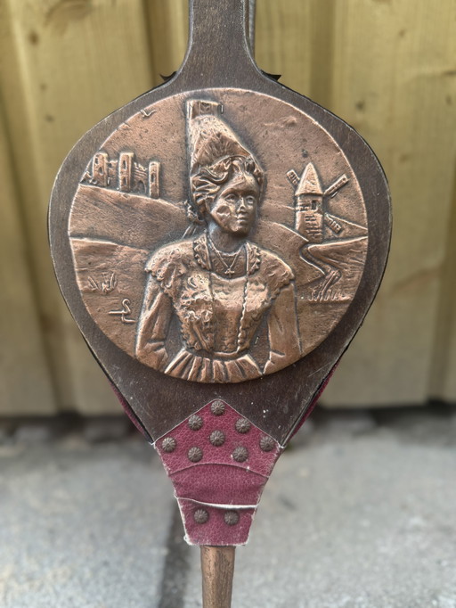 Antique Fireplace Blower with Copper Decoration