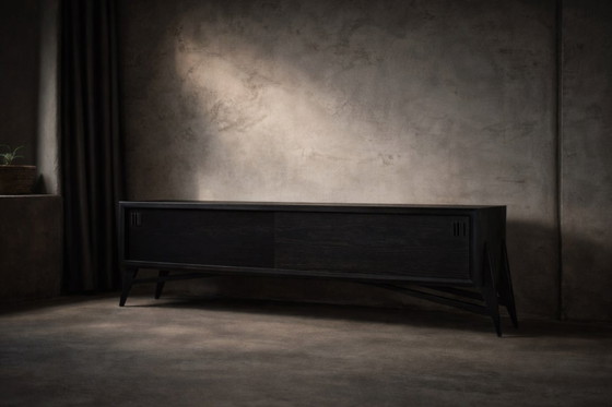 Image 1 of Vintage Mid-Century Scandinavian Modern Dark Oak Sideboard with Wooden Handles, 1960s