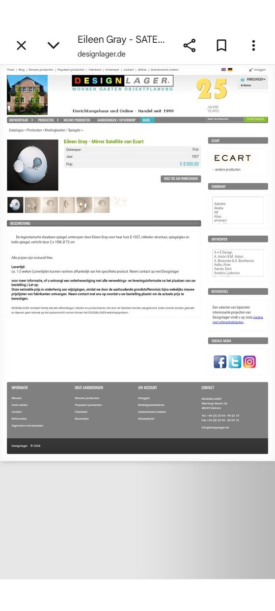 Image 1 of Miroir satellite Eileen Gray Bauhaus