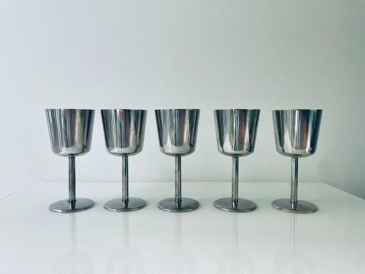 Set of 5 vintage stainless steel goblets – minimalist design