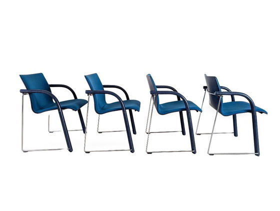 Image 1 of Original 4-piece Thonet S320 stacking chair set, Böhme Schneider, blue