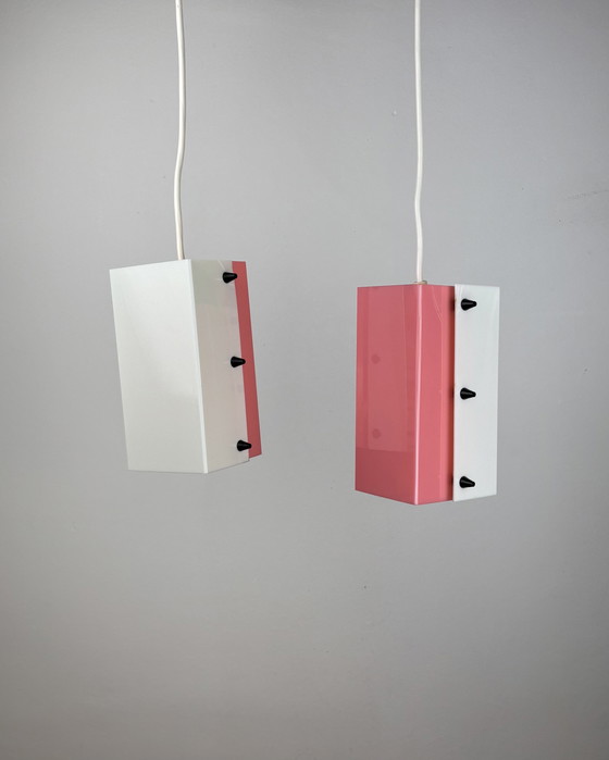 Image 1 of Lampada a sospensione Space Age, Acrilico, Anni '60, Metà secolo, Lampada vintage, Rosa-bianco, Germania, Anni '50, Pop Art, Min