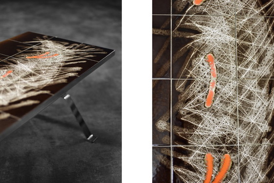 Image 1 of Table basse vintage moderne du milieu du siècle avec plateau en céramique carrelée, années 1970