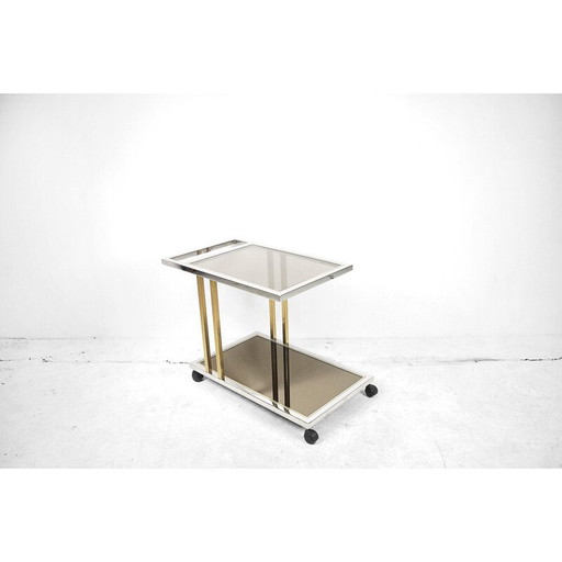 Chariot de bar vintage en or et chrome de Belgo Chrom, Belgique 1970