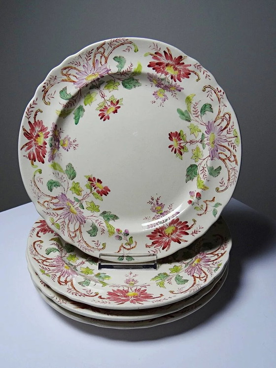 4 antieke dessertborden Longchamp Daisies aardewerk – Servies, Porselein, Art Nouveau (photo 4 of 17)