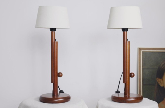 Lampada da tavolo MCM in teak vintage regolabile stile scandinavo - Coppia disponibile – Lampade da tavolo (photo 2 of 10)