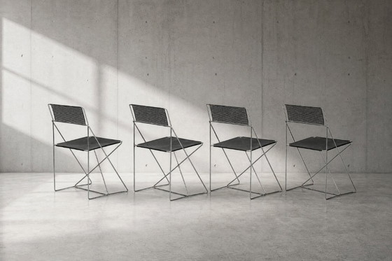Image 1 of Vintage minimalistische metalen X-Line stoelen van Niels Jørgen Haugesen voor Hybodan, jaren 70, set van 4