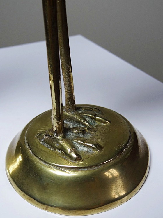 Image 1 of Coppia di grandi gru/uccelli decorativi in ​​ottone, stile metà del XX secolo.
