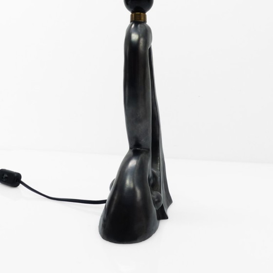 Image 1 of Pied de lampe sculptural anthropomorphe en céramique noire, Gil Agnoloni, Italie, circa 1950