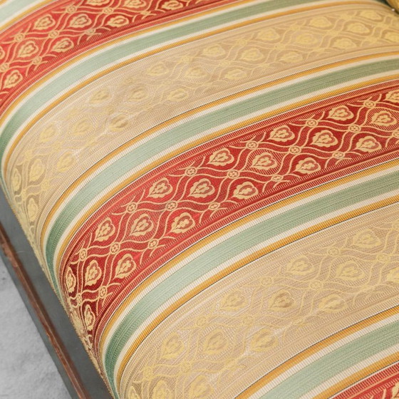 Image 1 of 3 SEATER VINTAGE WOODEN SOFA WITH STRIPED FABRIC FROM THE 50S, CLASSIC AND ELEGANT