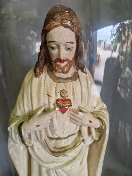 Religious statue under bell jar 55x20