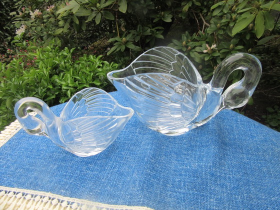 Image 1 of 2 Glass Swan Jugs, large and small, same patteen, possibly Walther Glass, vintage 