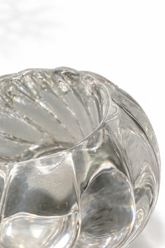 Image 1 of Kosta Boda Crystal Candle Holder – Swedish Design – Heavy Swirl Glass Votive – Vintage with Original Box