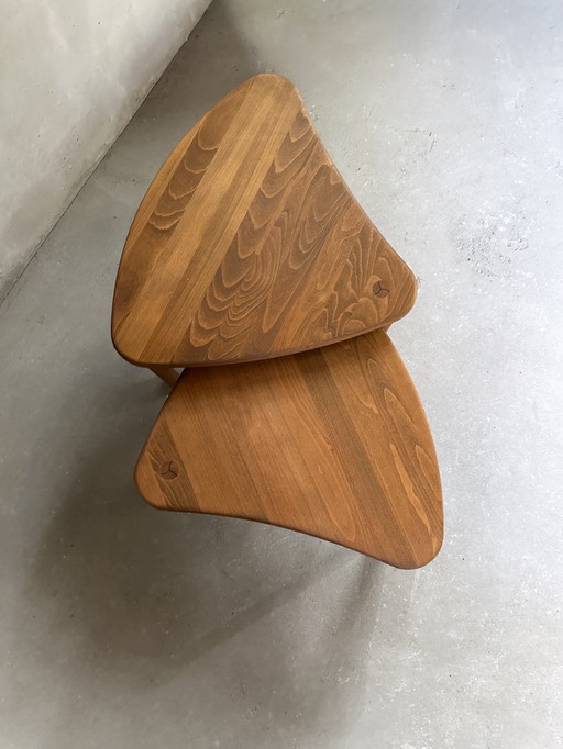 Ensemble de 2 tables d'appoint scandinaves (1970) - en forme de rein avec incrustation