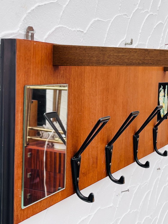 Image 1 of Vintage 1960s wooden wall-mounted coat rack with mirror