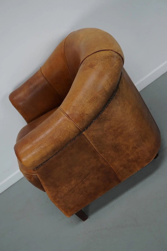 Image 1 of Vintage Nederlandse clubfauteuil in cognackleurig leer