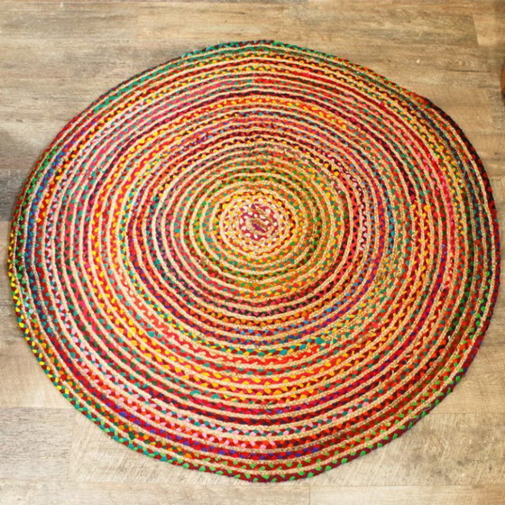 Image 1 of Runder Teppich aus Jute und recycelter Baumwolle – 150 cm