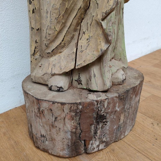 Image 1 of Life-size handmade antique wooden religious statue, saint statue, image