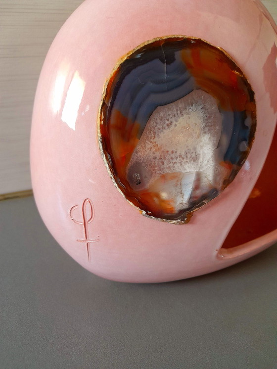 Image 1 of Ceramic lamp with agate slice, 1970