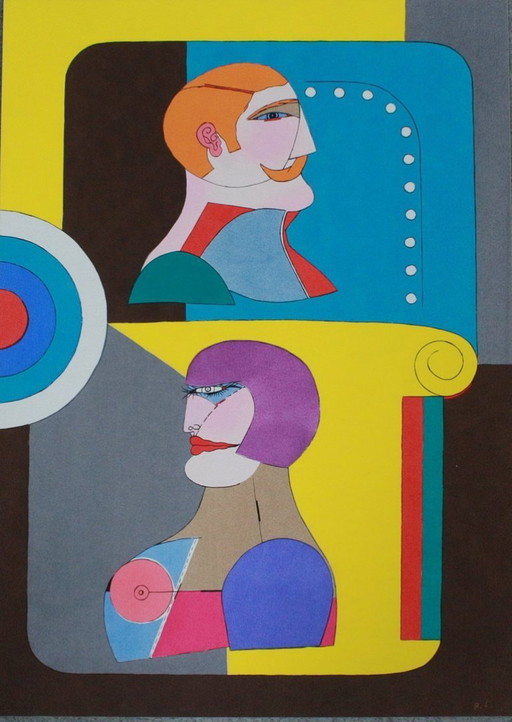 Richard LINDNER , Lithographie, « Sortie », signée .