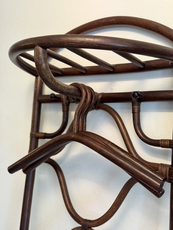 Image 1 of Set di attaccapanni da parete vintage in rattan, anni '70