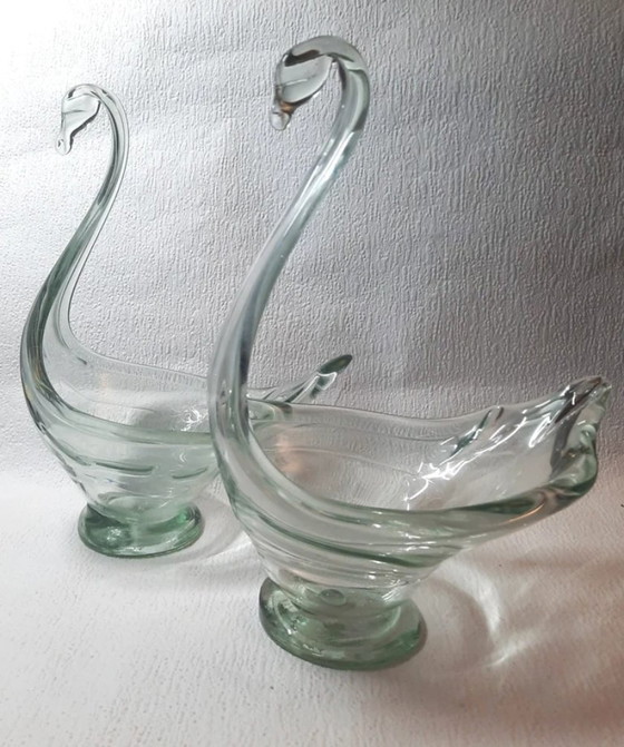 Image 1 of Rara coppia di grandi ciotole a forma di cigno di Chribská – Josef Hospodka – circa 32 cm – 1965