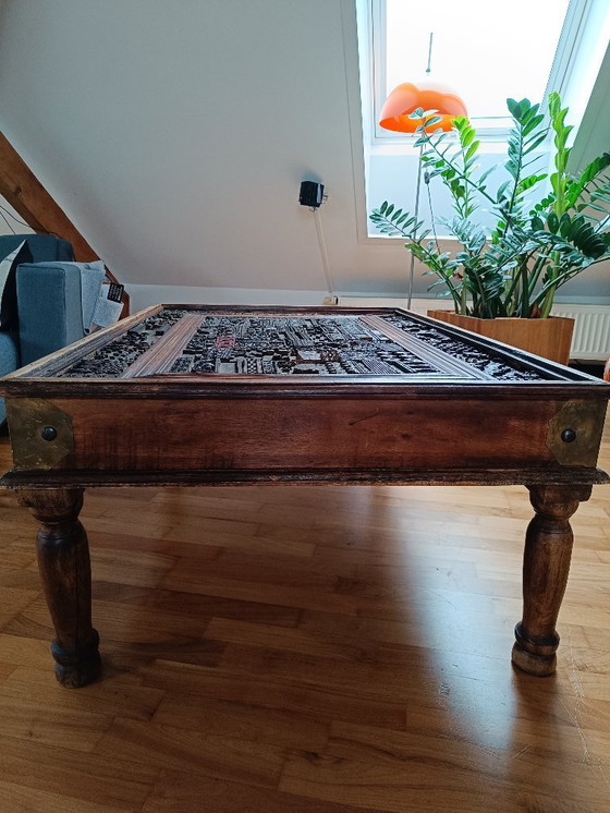 Image 1 of Solid coffee table with glass top – Bayot table – Vintage / Ethnic