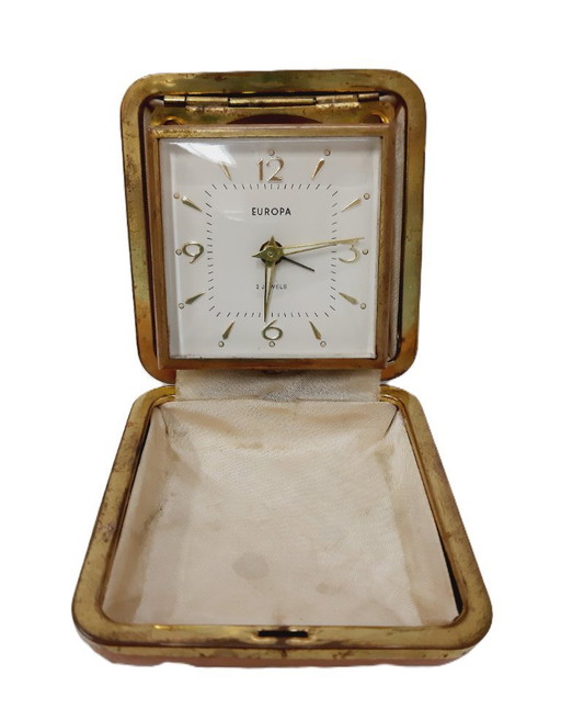 Vintage mechanical alarm clock Europa, travel alarm clock