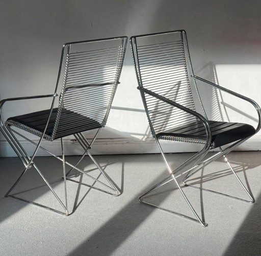 1/2 Till Behrens Kreuzschwinger Stuhl Chair Leder Chrom