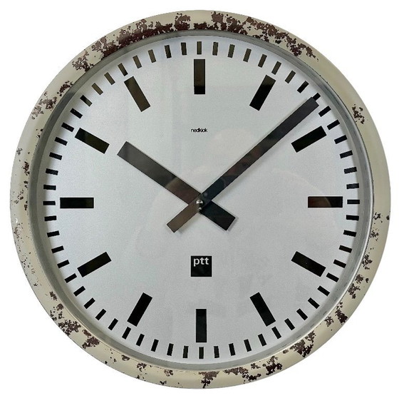 Image 1 of Grey Industrial Station Wall Clock from Nedklok, 1960