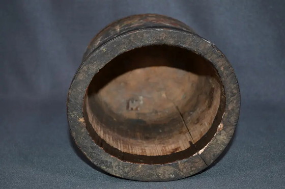 Late 19th Century Important Black Lacquered Bamboo Pot With Polychrome Character Decoration – Plant pot (photo 8 of 12)