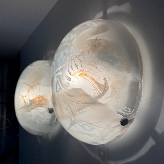 Image 1 of Paire d'encastrés hillebrand en verre de Murano, 1970