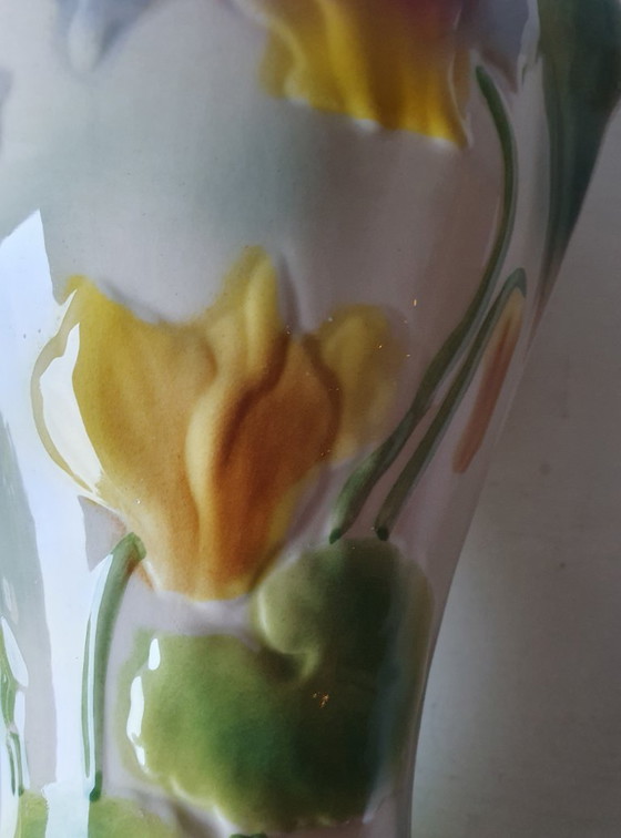 French Barbotine Vase St. Clément - Art Nouveau Style 26 cm, Saint-Clément, Ceramic, Multi Color (photo 5 of 13)