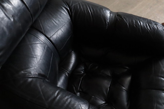 Image 1 of Percival Lafer MP-81 loungestoelen met voetenbank in zwart leer, Brazilië jaren 70