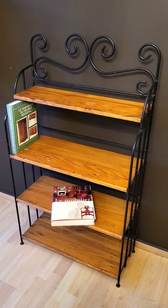 Image 1 of Wrought iron bookcase - Solid pine