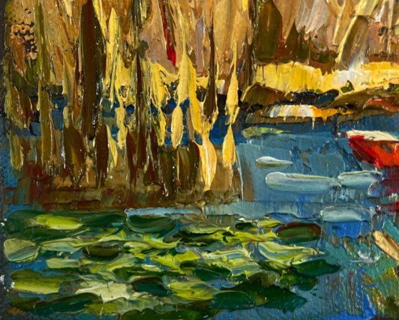 Image 1 of Original Oil Painting Summer River Landscape Silence of the water