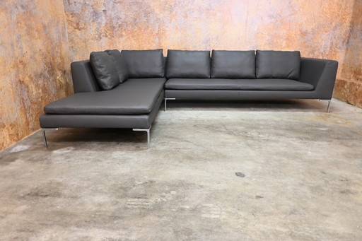 Aufgearbeitetes graues Leder B&B Italia Designer Ecksofa