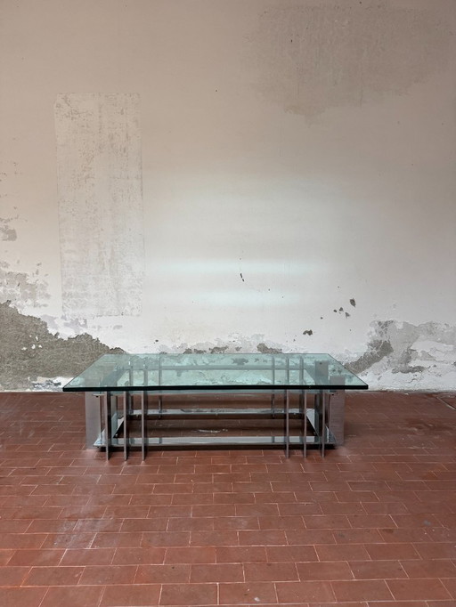Saporiti coffee table, glass & chrome, 1970s
